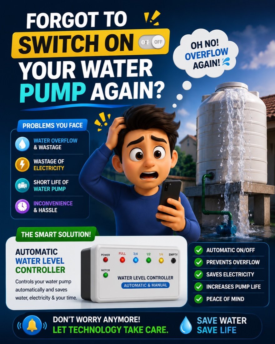 Forgot to switch on your water pump again? Red Hot Star automatic water level controller — automatic on/off, prevents overflow, saves electricity